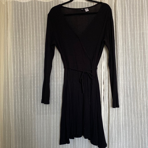 H&M Black Wrap Midi Dress, Size 14 - Picture 1 of 7